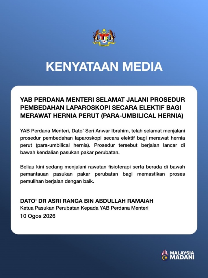 Anwar selamat jalani pembedahan hernia perut Anwar selamat jalani pembedahan hernia perut